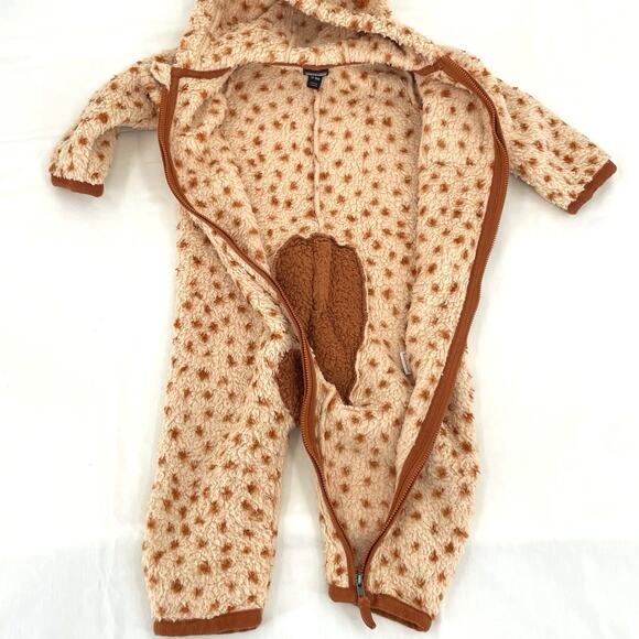 Patagonia Furry Friends Fleece Teddy Bear Baby Bunting Tuber Tan Dear Deer Print - Picture 3 of 13